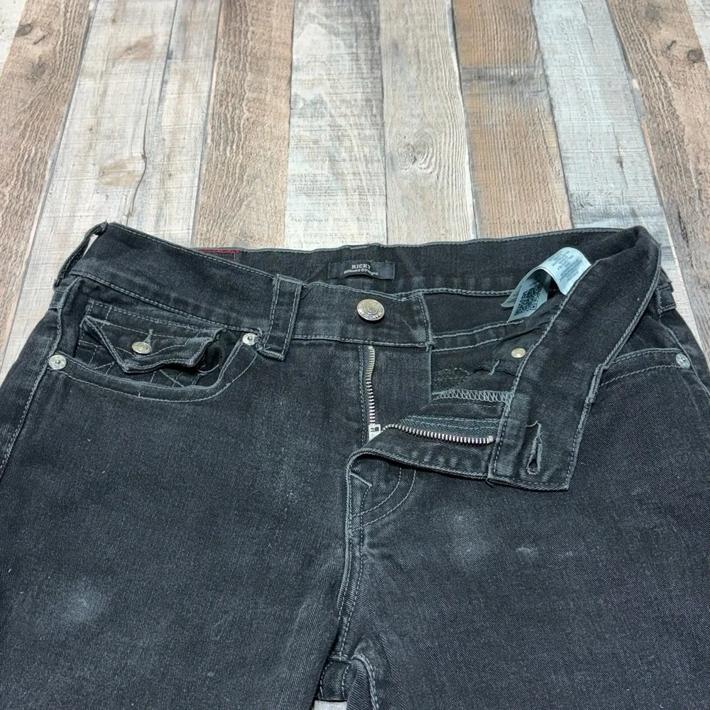 True Religion Ricky Relaxed Straight Jeans Mens 32x31 Black Dark Wash Denim